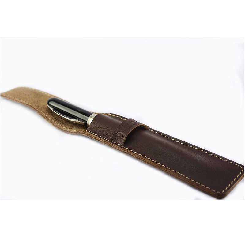 DiLoro Leather Pen Case Pouch Holder for One Fountain Ballpoint Rollerball Pen or Pencil (Redish Brown) - Image 3
